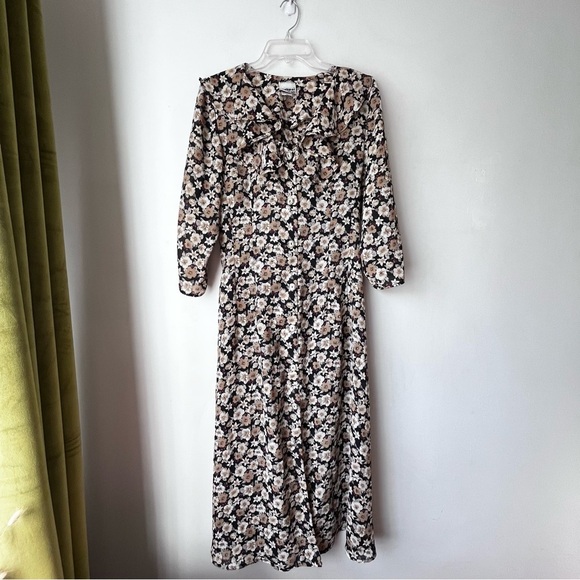 Vintage 90s Jackpot Black Brown Floral Maxi Dress L - Picture 1 of 4